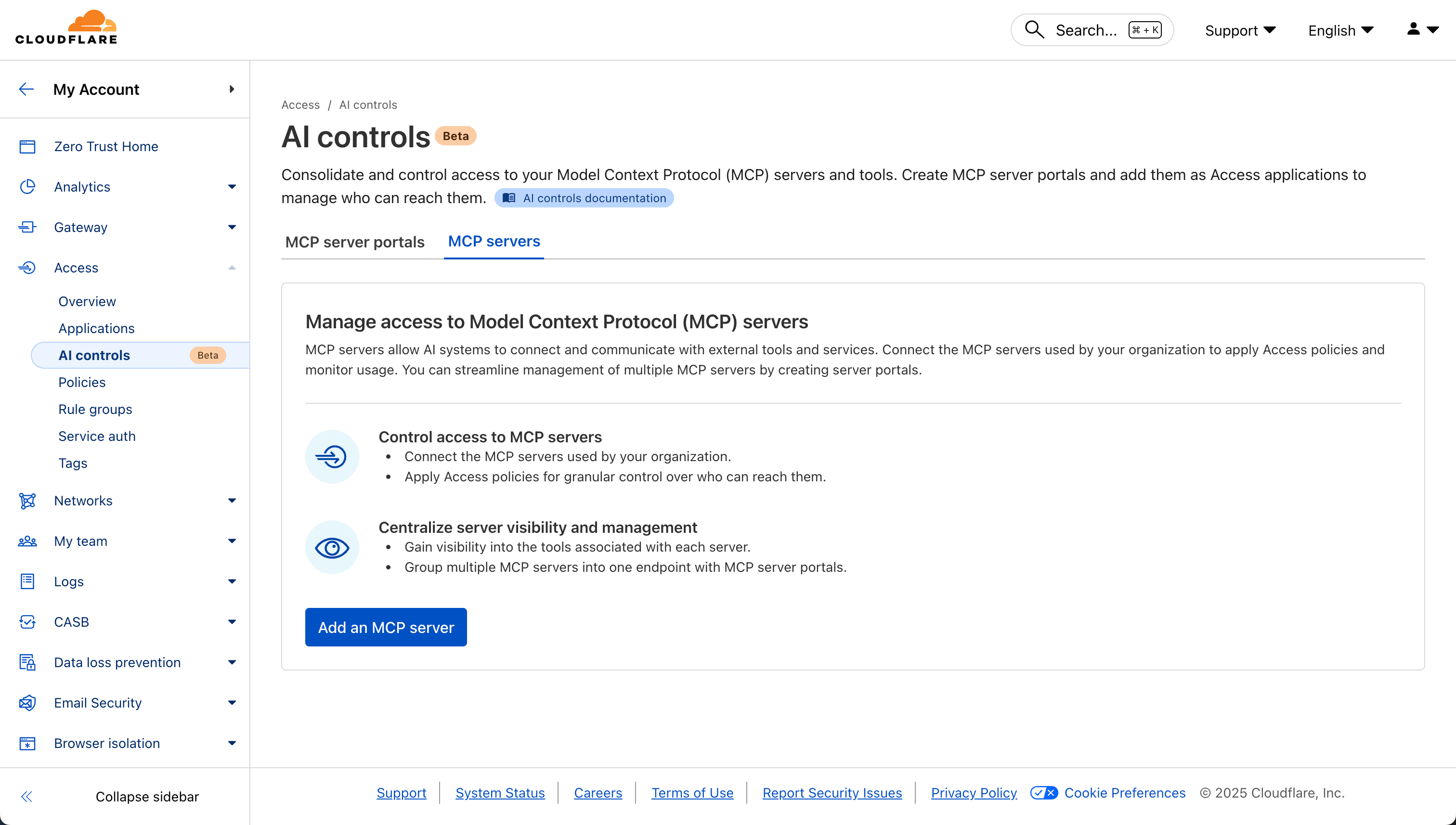 Cloudflare MCP Server Portals screenshot